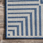 nuLOOM 4' x 6' Outdoor Area Rug, Casual Design With Striped Border, Stain Resistant, Highly Durable, For Patio, Balcony, Bedroom, Living Room, Dining Room, Bathroom, Navy