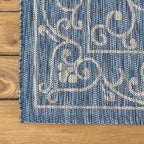 JONATHAN Y Vintage Filigree Indoor Outdoor Round Area Rug 5 Ft Navy/Gray, Charleston Textured Weave for Backyard, Patio, Porch, Easy-Cleaning, High Traffic, Pet-Friendly, Non-Shedding (SMB106D-5R)
