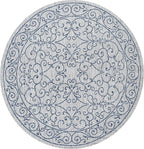 JONATHAN Y Vintage Filigree Indoor Outdoor Round Area Rug 8 Ft Gray/Navy, Charleston Textured Weave for Backyard, Patio, Porch, Easy-Cleaning, High Traffic, Pet-Friendly, Non-Shedding (SMB106C-8R)