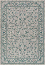 JONATHAN Y Vintage Filigree Indoor Outdoor Area Rug 10X14 Gray/Teal, Charleston Textured Weave for Backyard, Patio, Porch, Easy-Cleaning, High Traffic, Pet-Friendly, Non-Shedding (SMB106E-14)