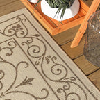 JONATHAN Y Vintage Filigree Indoor Outdoor Square Area Rug 4X4 Beige/Brown, Charleston Textured Weave for Backyard, Patio, Porch, Easy-Cleaning, High Traffic, Pet-Friendly, Non-Shedding (SMB106A-4SQ)