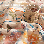 Boho Throw Blanket Twin Size, Soft Cozy Cotton Muslin Quilt Blanket for Bed Decor, Floral Patterned Couch Sofa Chair Cover, Vintage Farmhouse Cottage Tapestry Woven Blanket, Yellow&Blue