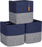 NaturalCozy Storage Cubes 11 Inch Cotton Rope Woven Baskets for Organizing, 3-Pack | Cube Storage Bin | Square Storage Baskets for Shelves Organizer, Classroom, Kids Toy Bins, Closet, Baby Nursery