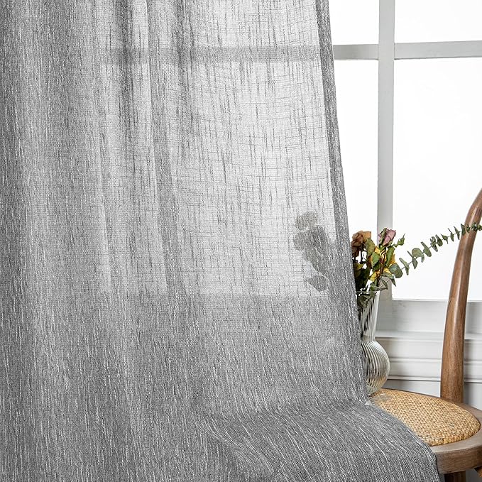 MYSKY HOME Living Room Curtains Semi Sheer Light Filtering Privacy Drapes Linen Look Textured Boho Home Decor, Backdrop Curtain for Parties, 50" x 84", Dark Grey, 2 Panels