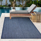 Adiva Rugs Outdoor Indoor Area Rug, Weather Resistant, Easy to Clean, Stain Resistant Floor Mat for Dining Room, Backyard, Deck, Patio (Navy Weiss, 8' x 10')