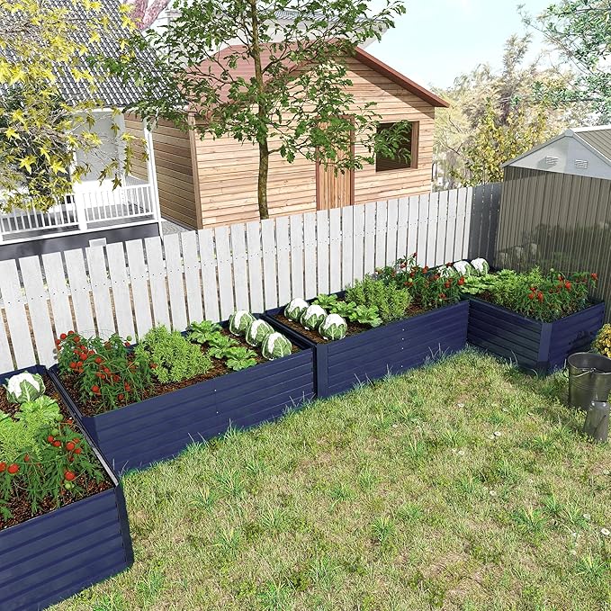 8x4x2 ft Outdoor Raised Garden Bed, Large Metal Planter Raised Beds, Planters for Outdoor Plants for Vegetables, Flowers, Herbs, Fruits, and Succulents.(2 Pcs,Blue)