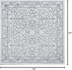JONATHAN Y Vintage Filigree Indoor Outdoor Square Area Rug 4X4 Gray/Navy, Charleston Textured Weave for Backyard, Patio, Porch, Easy-Cleaning, High Traffic, Pet-Friendly, Non-Shedding (SMB106C-4SQ)