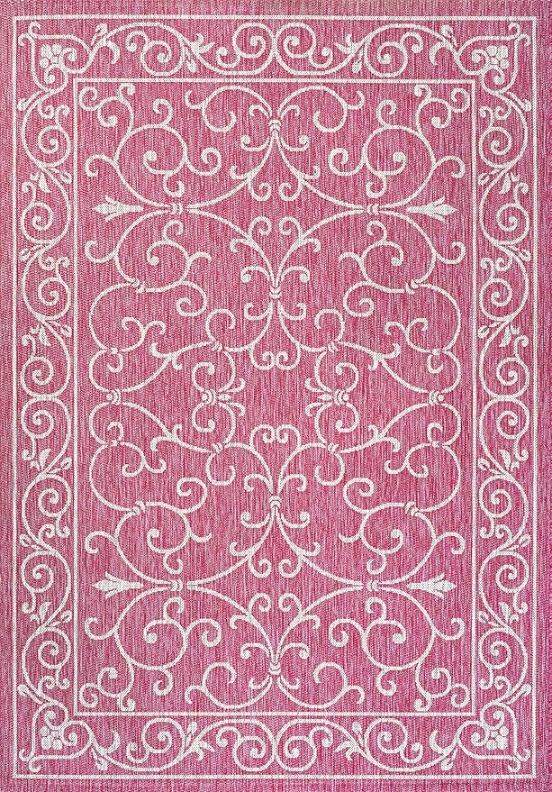 JONATHAN Y Vintage Filigree Indoor Outdoor Area Rug 9X12 Fuchsia/Light Gray, Charleston Textured Weave for Backyard, Patio, Porch, Easy-Cleaning, High Traffic, Pet-Friendly, Non-Shedding (SMB106J-9)