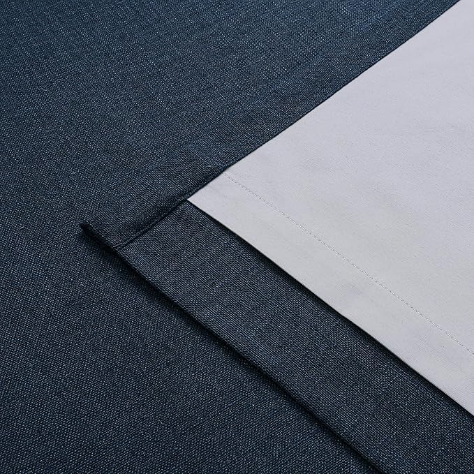Vision Home Navy Blue Pinch Pleated Full Blackout Curtains Linen Blended Room Darkening Window Curtains 112 inch for Living Room Bedroom Thermal Insulated Pinch Pleat Drapes with Hooks 60" Wx112 Lx1