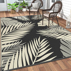 GENIMO Outdoor Rug 5' x 8' Waterproof for Patios Clearance, Reversible Outdoor Plastic Straw Camping Rug Carpet, Large Area Rugs Mats for RV, Picnic, Backyard, Deck, Balcony, Porch, Beach, Black&Beige