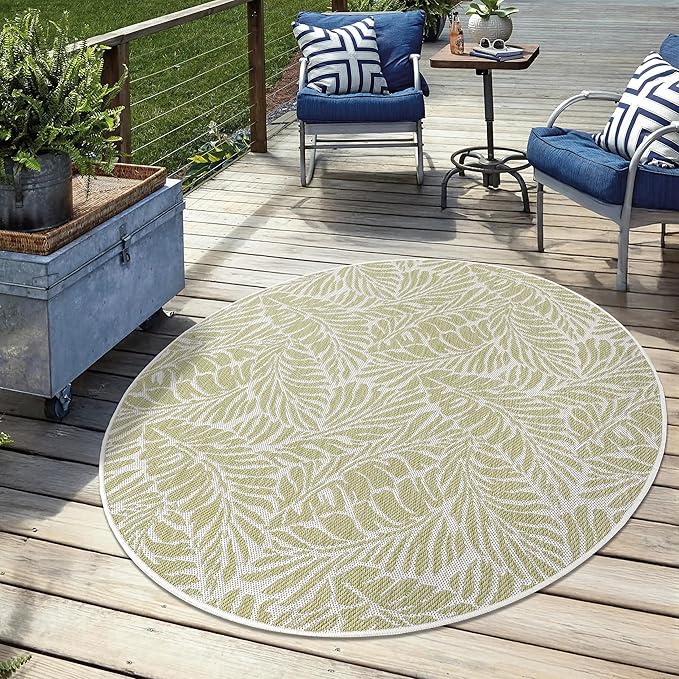 Keen Home Design Terrace Outdoor Round Rug - 8ft Round Washable Indoor/Outdoor Rug for Patio, Kitchen, Balcony, Beach, Garden, Deck and Porch, Size: 7'7" Round