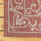 JONATHAN Y Vintage Filigree Indoor Outdoor Round Area Rug 8 Ft Red/Beige, Charleston Textured Weave for Backyard, Patio, Porch, Easy-Cleaning, High Traffic, Pet-Friendly, Non-Shedding (SMB106B-8R)