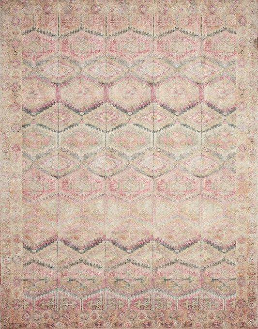 Loloi Layla Collection LAY-17 Pink/Lagoon 2'-6" x 12'-0" .13" Thick Runner Rug, Soft, Durable, Vintage Inspired, Distressed, Low Pile, Non-Shedding, Easy Clean, Printed, Living Room Rug
