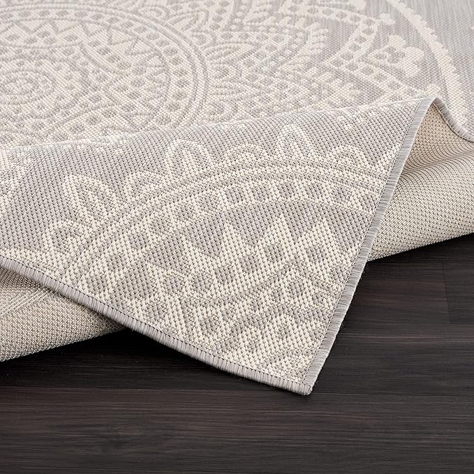 CAMILSON Outdoor Rug 8x10 Modern Area Rugs for Indoor and Outdoor Patios and Porches - Waterproof, Washable, Non-Shedding, Easy-to-Clean Outside Carpet (8 x 10, Medallion - Grey/White)