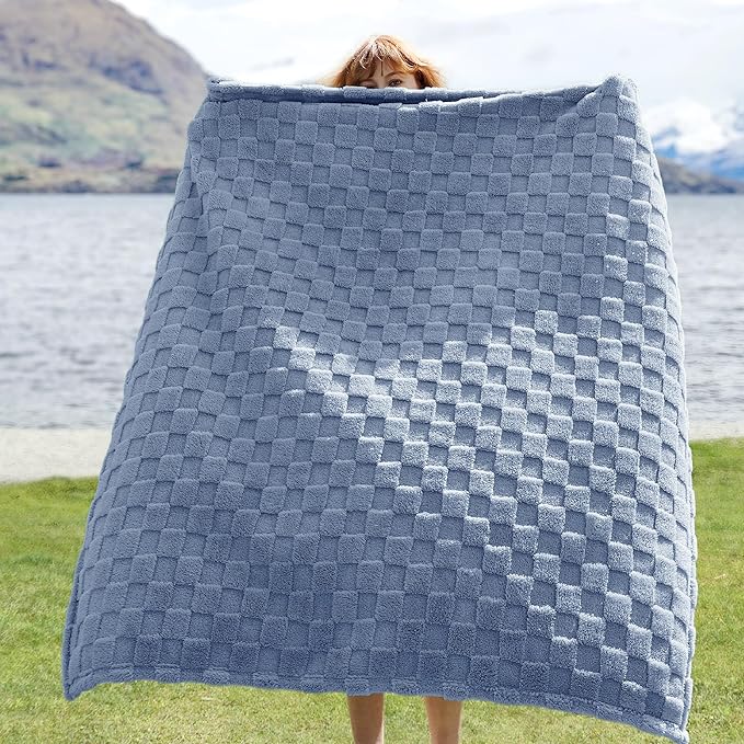 Bedsure GentleSoft Ashley Blue Throw Blanket for Couch - Checkered Fleece Blankets Gifts for Women Men Girls, Cute Soft Cozy Throw for Bedroom Home Decor Gifts, 50x60 Inches