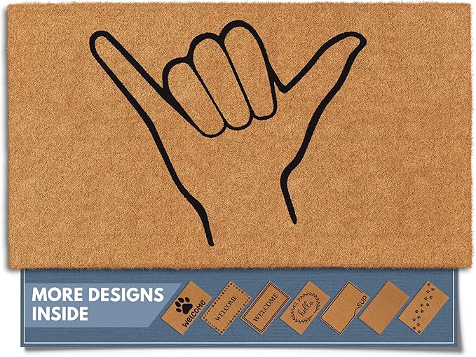 Barnyard Designs Natural Coco Coir Heavy Duty Backing Doormat - Large Cute Non-Slip Front Door Welcome Mat for Outside Entrance or Porch Entry, Brown (17x30, Shaka)