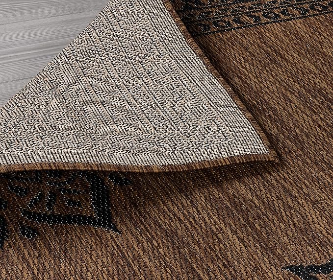 CAMILSON Outdoor Rug 8x10 Medallion Nut Brown Black Modern Area Rugs for Indoor and Outdoor Patios, Kitchen and Hallway Rug, Washable Porch Deck Outside Carpet (8 x 10)