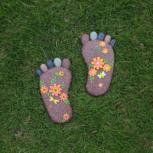 Stepping Stones Outdoor - Garden Decorative Stones for Patio, Deck, Garden or Sidewalk Home Decor Footprint Shaped Stepping Stones Set of 2 （Dark Brown）