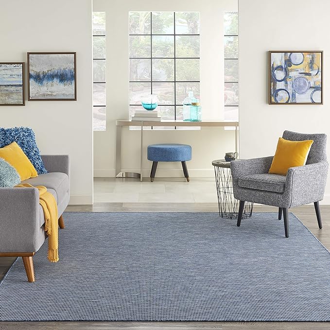 Nourison Home Positano Indoor/Outdoor Navy Blue 6' x Round Area Rug, Easy Cleaning, Non Shedding, Bed Room, Living Room, Dining Room, Backyard, Deck, Patio (6 Round)