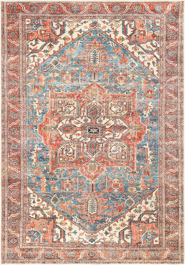 Keen Home Design 4x6 Rug - Machine Washable Area Rug with Non-Slip Backing, Ideal for Living Room, Dining Room, Bedroom - Vintage, Easy Clean, Durable, Low Pile Rug - (4' x 6')