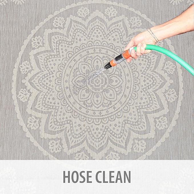 CAMILSON Outdoor Rug 6x9 Modern Area Rugs for Indoor and Outdoor Patios and Porches - Waterproof, Washable, Non-Shedding, Easy-to-Clean Outside Carpet (6 x 9, Medallion - Grey/White)