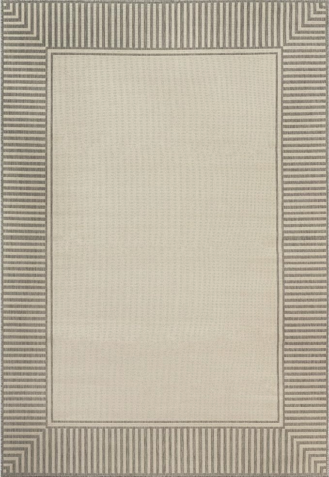 nuLOOM 5' x 8' Outdoor Area Rug, Casual Design With Striped Border, Stain Resistant, Highly Durable, For Patio, Balcony, Bedroom, Living Room, Dining Room, Bathroom, Light Grey