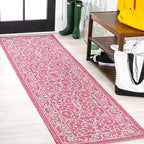 JONATHAN Y Vintage Filigree Indoor Outdoor Runner Rug 2X10 Fuchsia/Light Gray, Charleston Textured Weave for Backyard, Patio, Porch, Easy-Cleaning, Pet-Friendly, Non-Shedding (SMB106J-210)