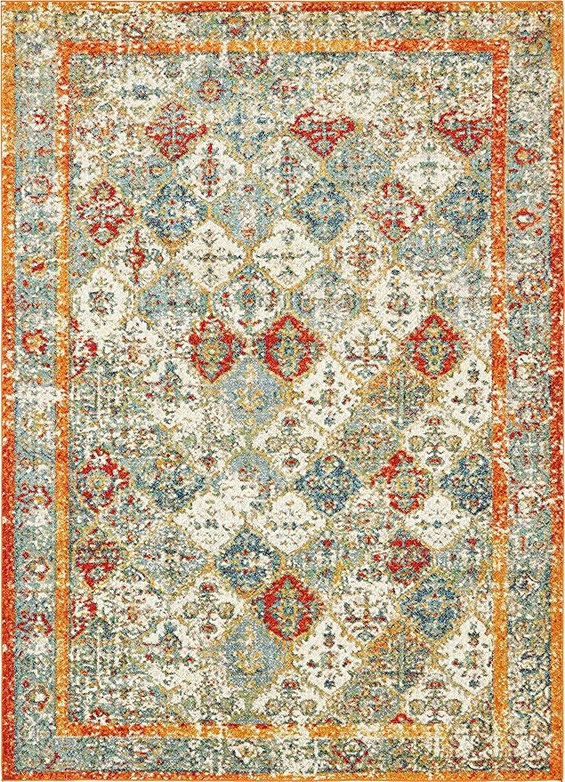 Unique Loom Rosso Collection Vintage, Traditional, Bohemian, Geometric, Distressed, Southwestern Area Rug (9' 0 x 12' 0 Rectangular, Beige/Orange)