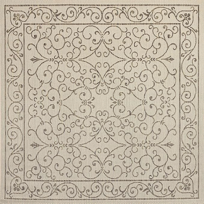 JONATHAN Y Vintage Filigree Indoor Outdoor Square Area Rug 9X9 Beige/Brown, Charleston Textured Weave for Backyard, Patio, Porch, Easy-Cleaning, High Traffic, Pet-Friendly, Non-Shedding (SMB106A-9SQ)