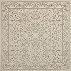 JONATHAN Y Vintage Filigree Indoor Outdoor Square Area Rug 4X4 Beige/Brown, Charleston Textured Weave for Backyard, Patio, Porch, Easy-Cleaning, High Traffic, Pet-Friendly, Non-Shedding (SMB106A-4SQ)