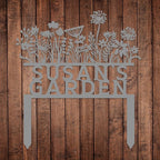 Custom Flowers Metal Garden Decor, Sign for Flower Beds, Personalized Flowers Garden Sign with Stakes, Metal Yard Art, Gift for Grandmother, Patio Decor, Farmhouse Decorations, Mom Gift