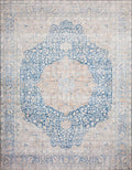 Loloi Layla Collection LAY-07 Blue/Tangerine 9'-0" x 12'-0" .13" Thick Area Rug, Soft, Durable, Vintage Inspired, Distressed, Low Pile, Non-Shedding, Easy Clean, Printed, Living Room Rug