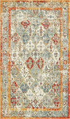 Unique Loom Rosso Collection Vintage, Traditional, Bohemian, Geometric, Distressed, Southwestern Area Rug, 5' 0" x 8' 0", Beige/Orange