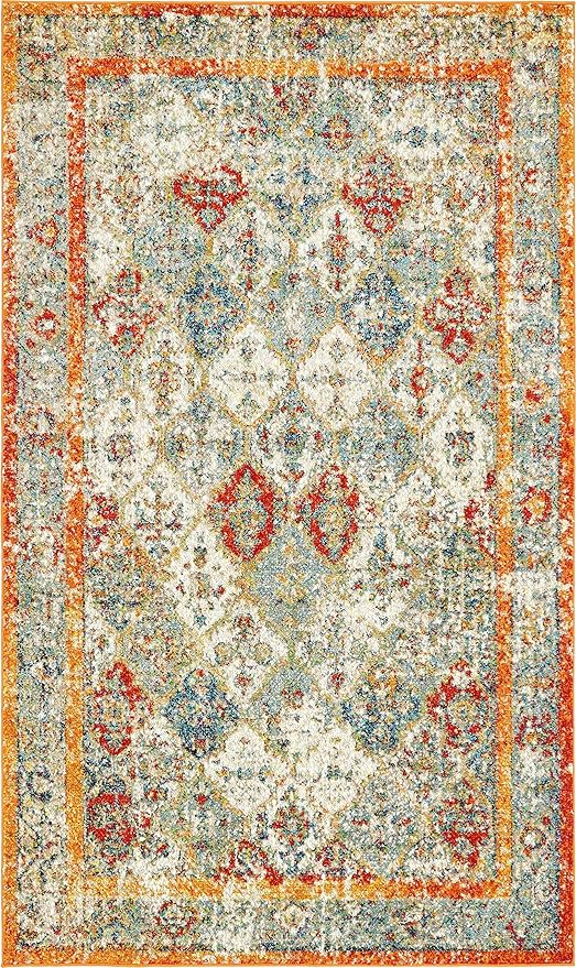Unique Loom Rosso Collection Vintage, Traditional, Bohemian, Geometric, Distressed, Southwestern Area Rug, 5' 0" x 8' 0", Beige/Orange