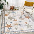 JONATHAN Y Machine-Washable Ivory/Blue/Orange Indoor Area Rug, 4x6, Star Gazer Geometric, Border, Kids & Novelty, Classic, Bedroom, Kitchen, Living Room, Easy-Cleaning, Non-Shedding (KDW100A-4)