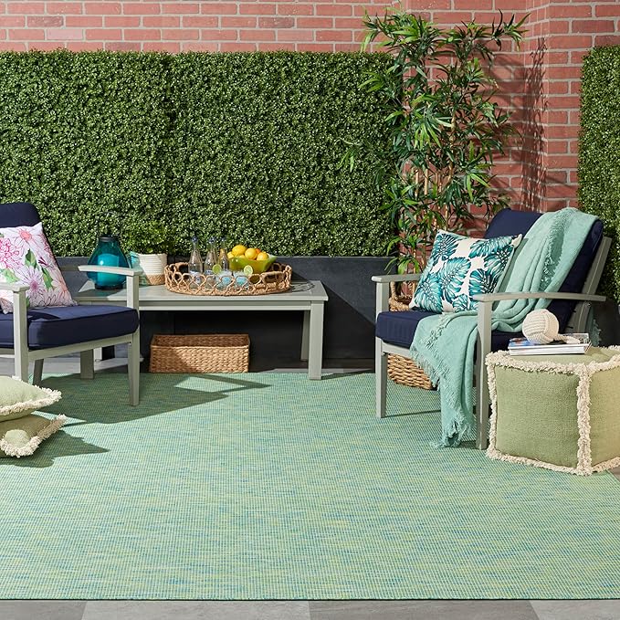 Nourison Positano Indoor/Outdoor Blue/Green 9' x 12' Area Rug, Easy Cleaning, Non Shedding, Bed Room, Living Room, Dining Room, Backyard, Deck, Patio (9x12)