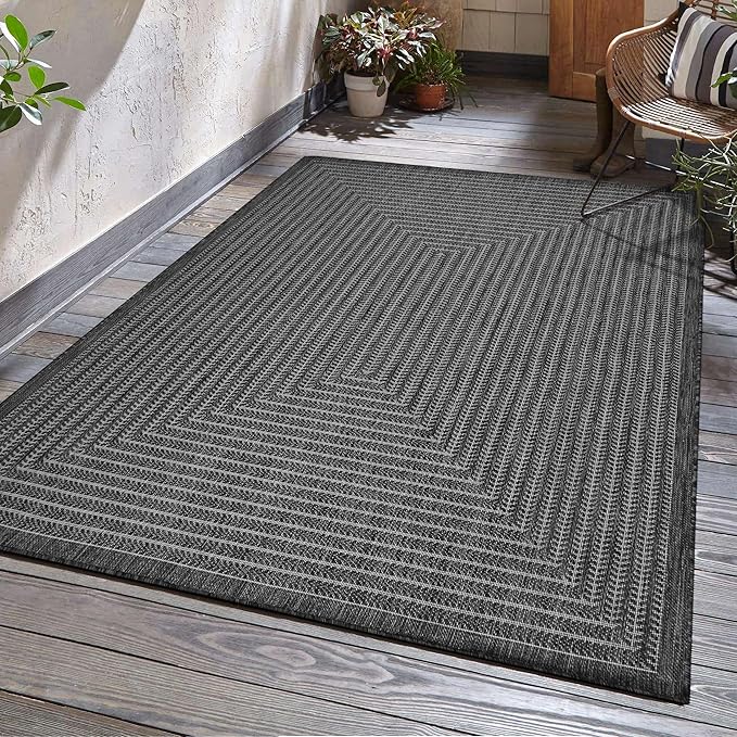 Adiva Rugs Outdoor Indoor Area Rug, Weather Resistant, Easy to Clean, Stain Resistant Floor Mat for Dining Room, Backyard, Deck, Patio (Pebble Weiss, 5' x 7')