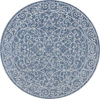 JONATHAN Y Vintage Filigree Indoor Outdoor Round Area Rug 4 Ft Navy/Gray, Charleston Textured Weave for Backyard, Patio, Porch, Easy-Cleaning, High Traffic, Pet-Friendly, Non-Shedding (SMB106D-4R)