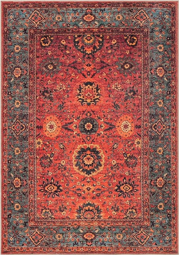 Keen Home Design 5x7 Rug - Machine Washable Area Rug with Non-Slip Backing, Ideal for Living Room, Dining Room, Bedroom - Vintage, Easy Clean, Durable, Low Pile Rug - (5' x 7')