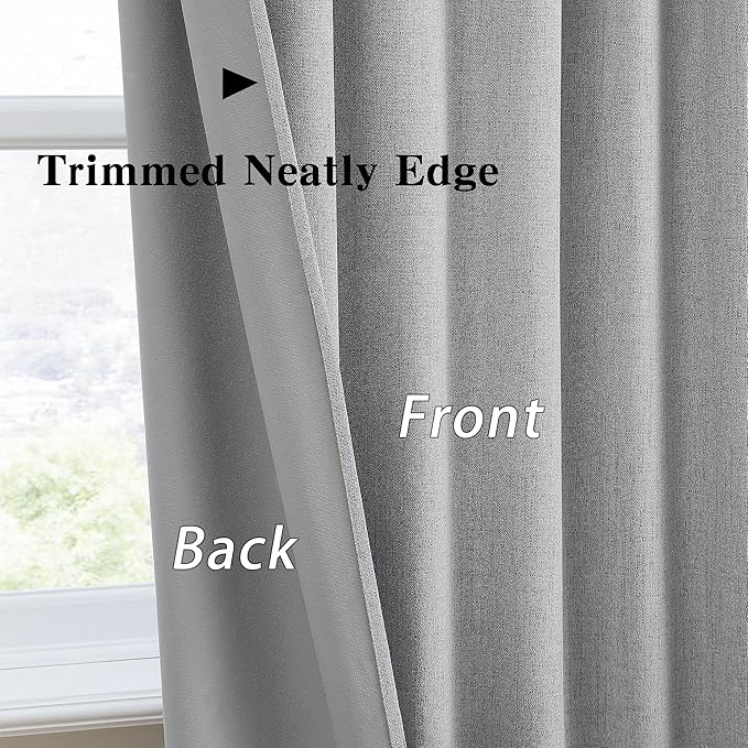 RAIN CITY 104 Inch Long Blackout Curtains 2 Panels Set,70 Inch Wide Back Tab Pleated Curtains with Hooks Track System,Energy Efficinet Linen Blend Drapes for Dining Room Hoom Office 70x104,Grey