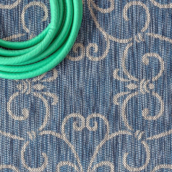 JONATHAN Y Vintage Filigree Indoor Outdoor Round Area Rug 5 Ft Navy/Gray, Charleston Textured Weave for Backyard, Patio, Porch, Easy-Cleaning, High Traffic, Pet-Friendly, Non-Shedding (SMB106D-5R)