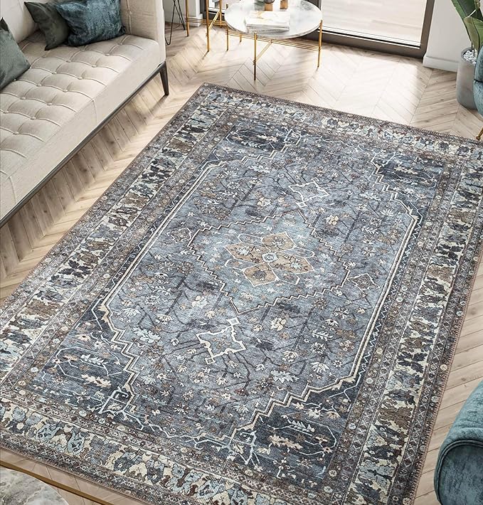 Keen Home Design 4x6 Rug - Machine Washable Area Rug with Non-Slip Backing, Ideal for Living Room, Dining Room, Bedroom - Vintage, Easy Clean, Durable, Low Pile Rug - (4' x 6')