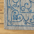 JONATHAN Y Vintage Filigree Indoor Outdoor Square Area Rug 8X8 Gray/Navy, Charleston Textured Weave for Backyard, Patio, Porch, Easy-Cleaning, High Traffic, Pet-Friendly, Non-Shedding (SMB106C-8SQ)