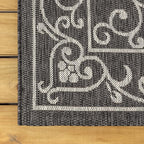 JONATHAN Y Vintage Filigree Indoor Outdoor Square Area Rug 6X6 Black/Gray, Charleston Textured Weave for Backyard, Patio, Porch, Easy-Cleaning, High Traffic, Pet-Friendly, Non-Shedding (SMB106G-6SQ)