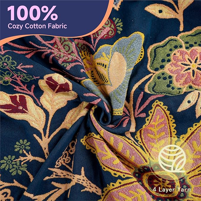 Boho Large Throw Blanket for Bed -100% Cotton Colorful Bed Throw, Ultra Soft Farmhouse Decor Bedding,80" x 90" Travel Blanket Rustic Throw for Picnic Sofa Couch Chair White&Blue