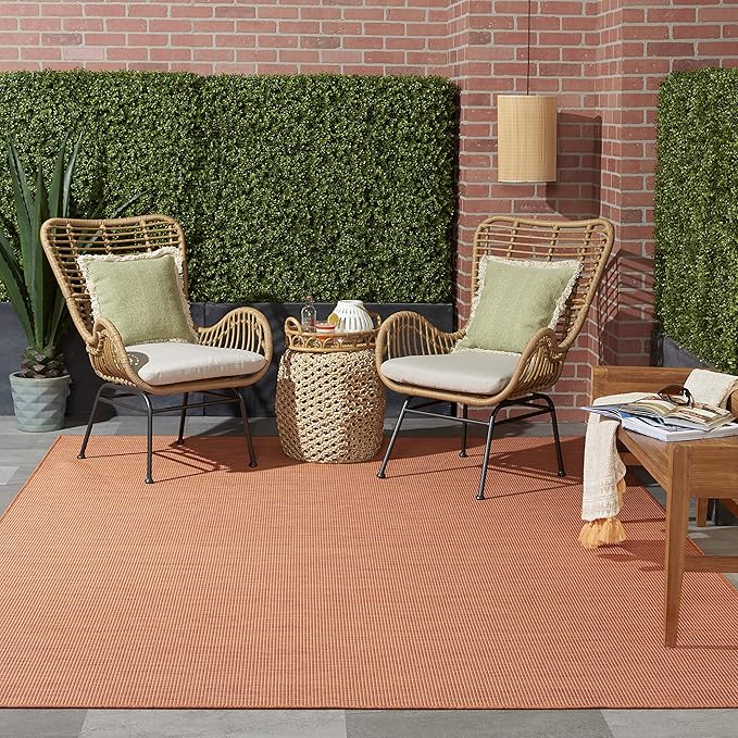 Nourison Positano Indoor/Outdoor Terracotta 9' x 12' Area Rug, Easy- Cleaning, Non Shedding, Bed Room, Living Room, Dining Room, Backyard, Deck, Patio (9x12)