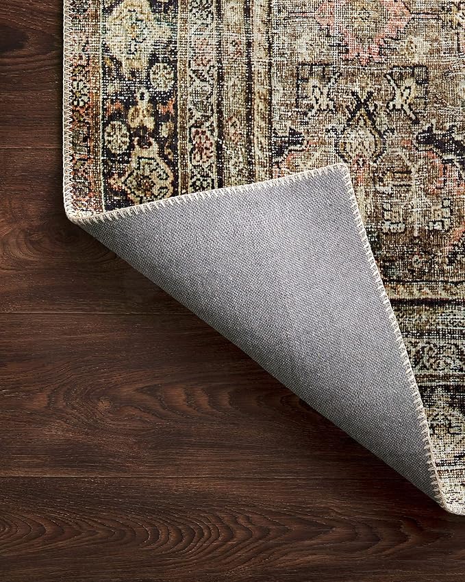 Loloi Layla Collection LAY-03 Olive/Charcoal 9'-6" x 14' .13" Thick Area Rug, Soft, Durable, Vintage Inspired, Distressed, Low Pile, Non-Shedding, Easy Clean, Printed, Living Room Rug