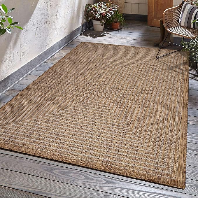 Adiva Rugs Outdoor Indoor Area Rug, Weather Resistant, Easy to Clean, Stain Resistant Floor Mat for Dining Room, Backyard, Deck, Patio (Wooden, 2' x 3')