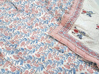 Queen Size Rose Pink Cotton Throw Blanket – Hand Block Printed 90x108 Bedspread – Lightweight Soft Quilt for Sofa, Couch, or Bed – Cozy All-Season Boho Blanket