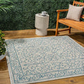 JONATHAN Y Vintage Filigree Indoor Outdoor Square Area Rug 8X8 Gray/Teal, Charleston Textured Weave for Backyard, Patio, Porch, Easy-Cleaning, High Traffic, Pet-Friendly, Non-Shedding (SMB106E-8SQ)